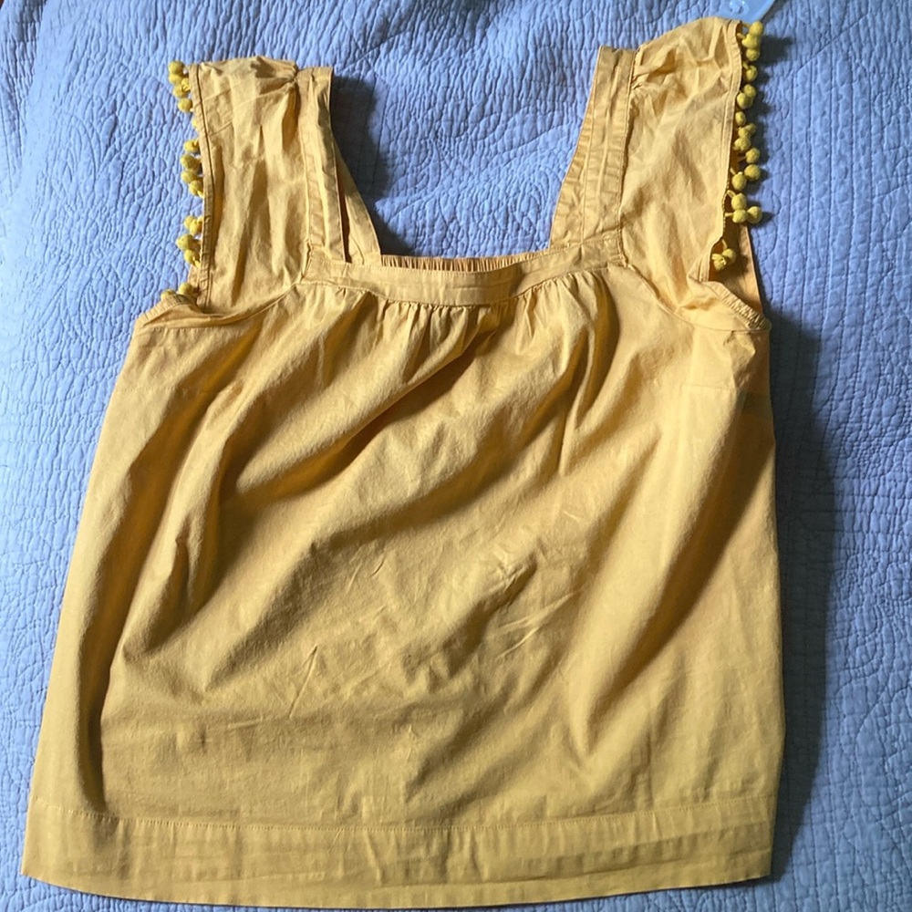 Yellow Sleeveless Top with Pom-Pom Details
